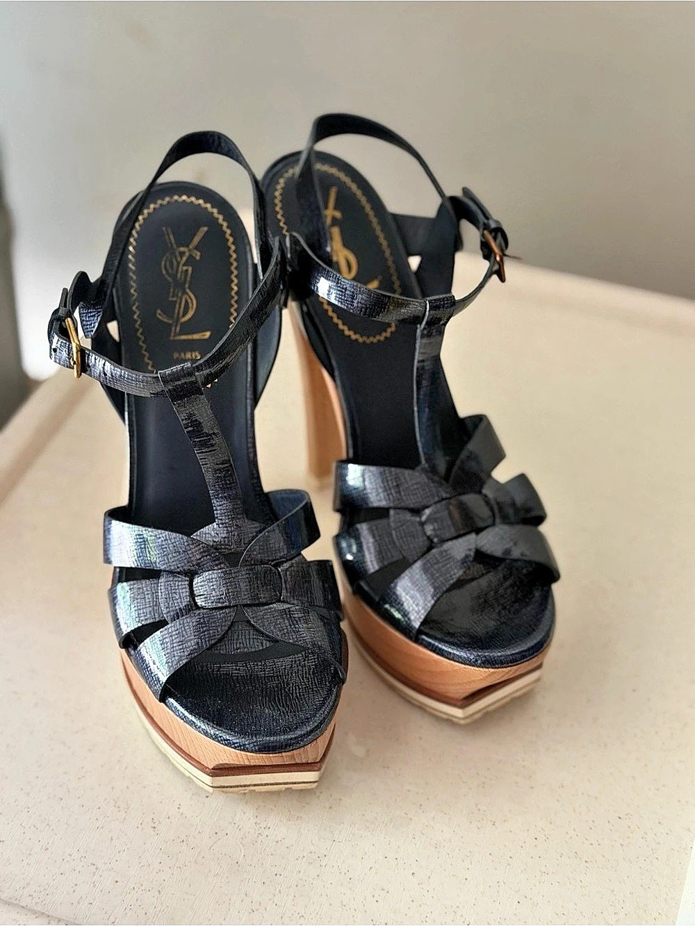Saint Laurent Platform Wedge Heels Black & Brown US 8